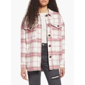 BP Shirt Jacket Womens XL Pink Plaid Shacket Oversized Pockets 2% Wool Outdoors